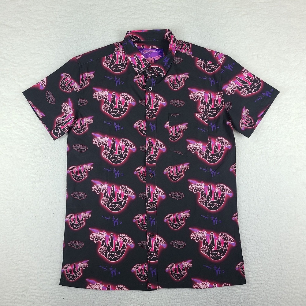 Retro Rifle Shirt Mens Medium Black Purple Slow N Steady Preppy Performance